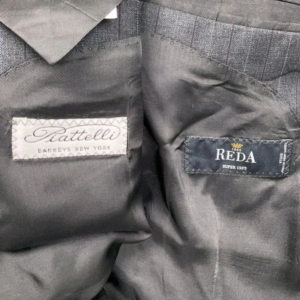 Piattelli‎ Barneys Mens Suit 54L Charcoal Purple Pinstripe Reda Italy